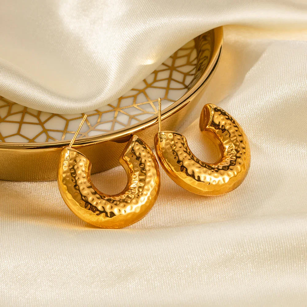 Hammered Gold-Plated Hoop Earrings