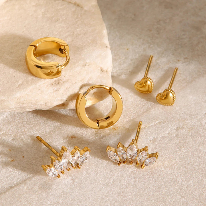 Gold-Plated CZ Hoop Earring 3-Piece Set