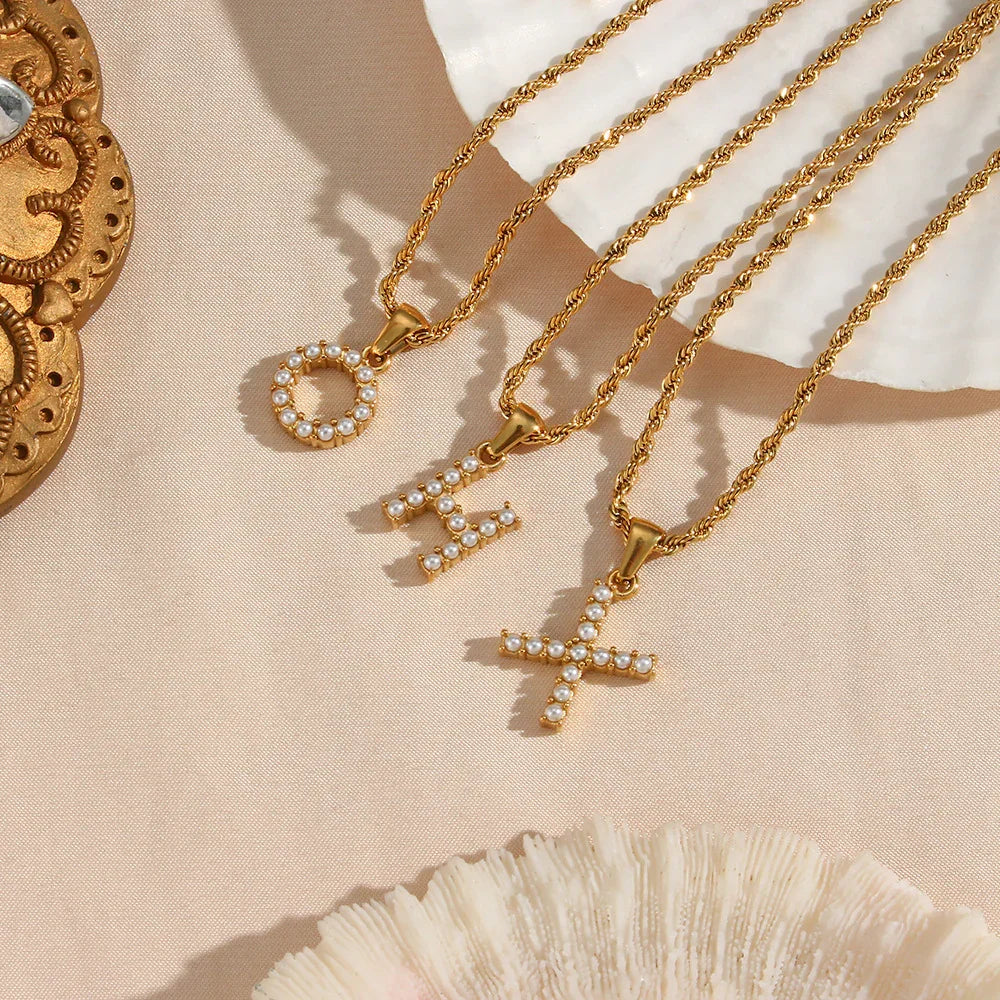 Gold-Plated Initial Letter Necklace with Freshwater Pearls