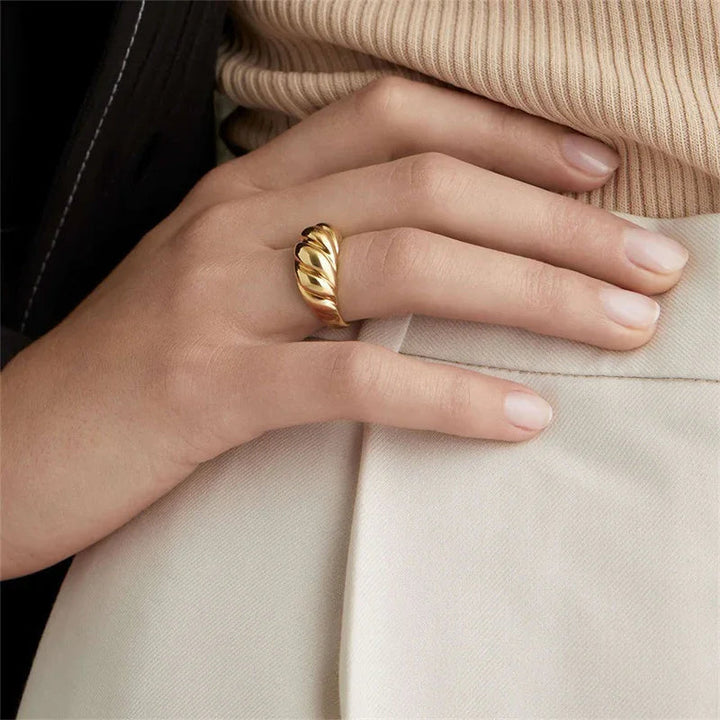 Gold-Plated Chunky Croissant Statement Ring for Women