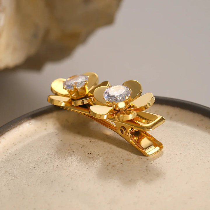 Gold-Plated Diamond Simulant Petal Hair Clip