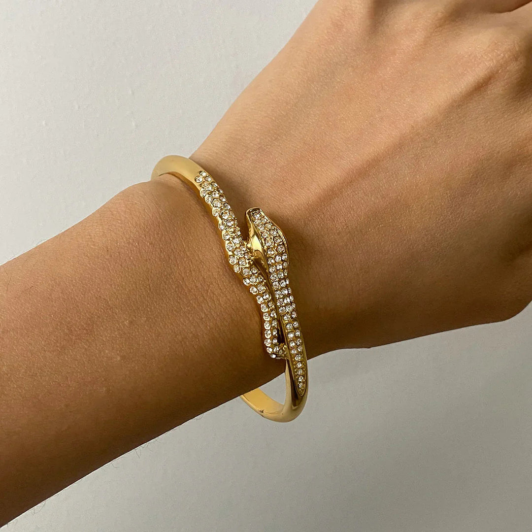 Gold-Plated Cubic Zirconia Serpentine Bangle Bracelet for Women