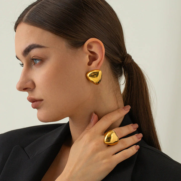 Gold-Plated Rounded Triangle Stud Earrings