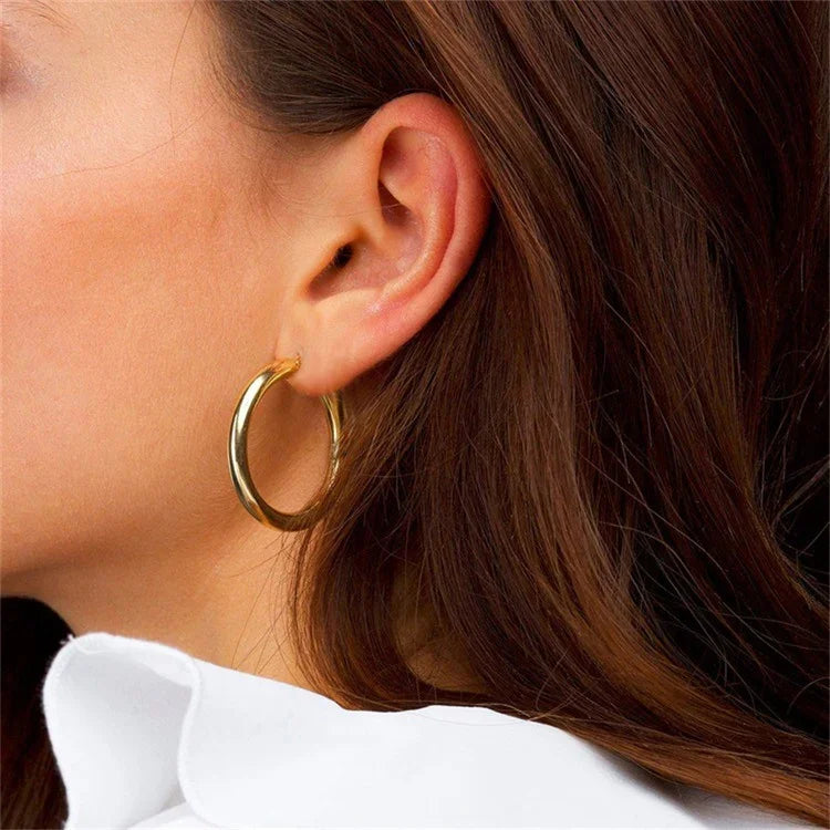 Gold-Plated Broad Hoop Earrings for Women