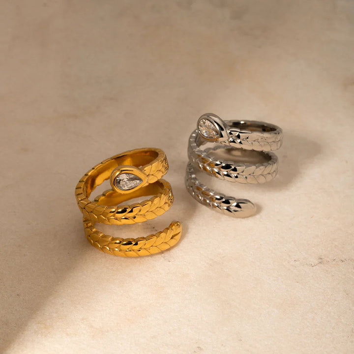 Gold-Plated Serpent Ring with Sparkling Diamond Simulant Accent