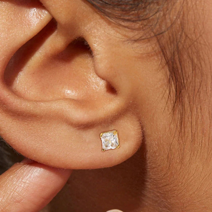 Gold-Plated Cubic Zirconia Stud Earrings for Women Steel Solitaire Studs