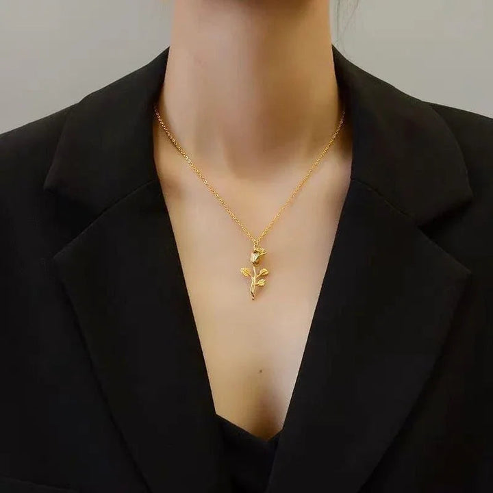 Gold-Plated Rose Pendant Necklace for Women