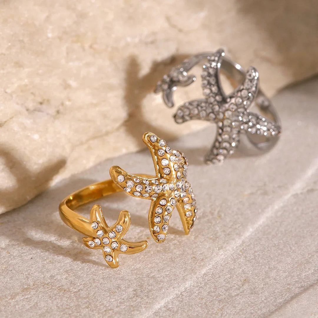 Gold-Plated Starfish Diamond Open Ring
