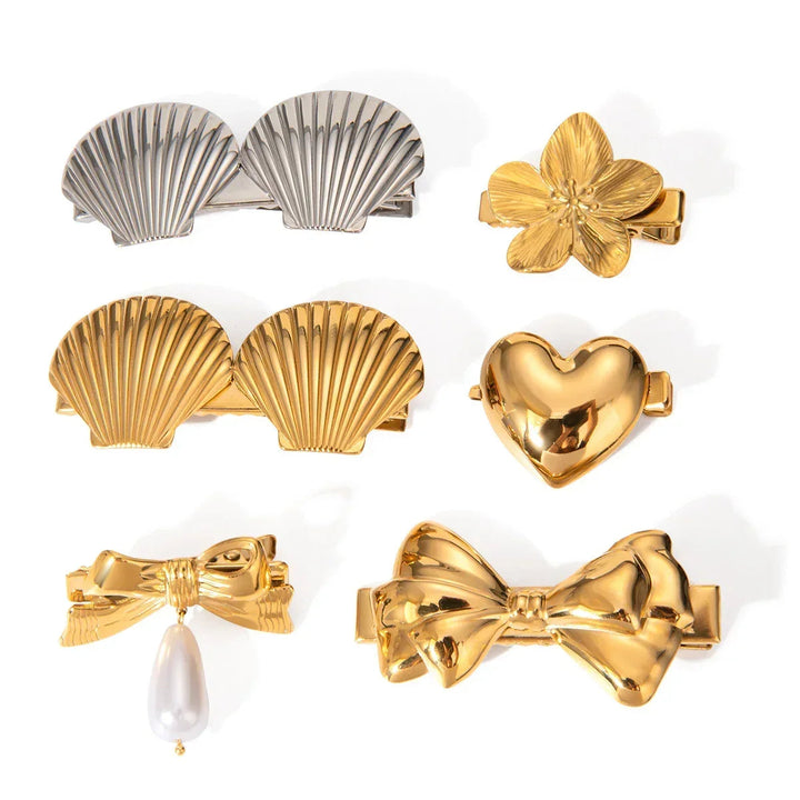 Gold-Plated Floral Hair Clip for Women