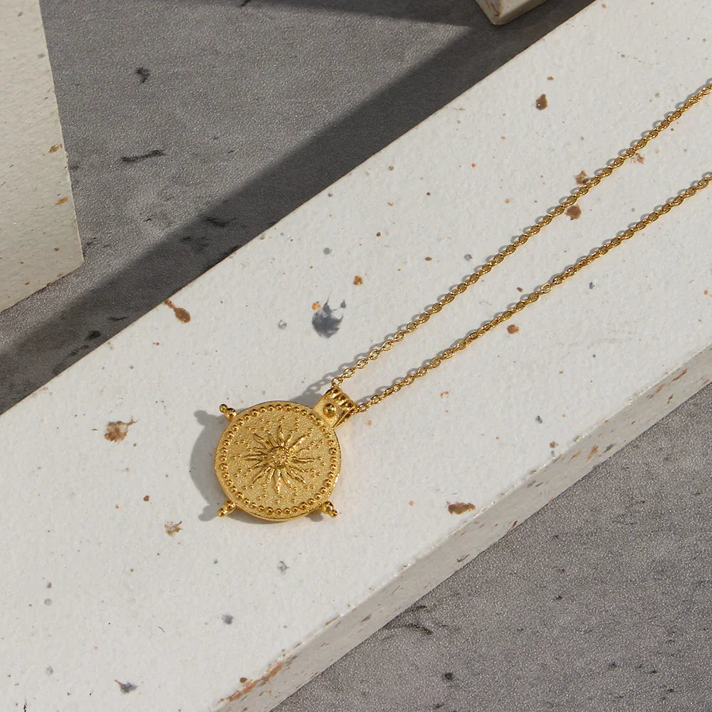 Gold-Plated Sun Pendant Necklace For Women