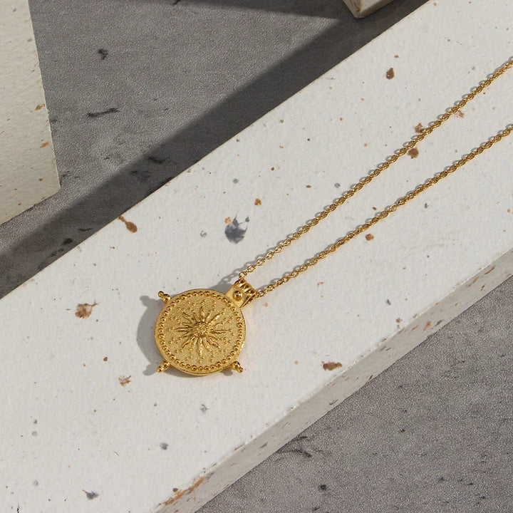 Gold-Plated Sun Pendant Necklace For Women