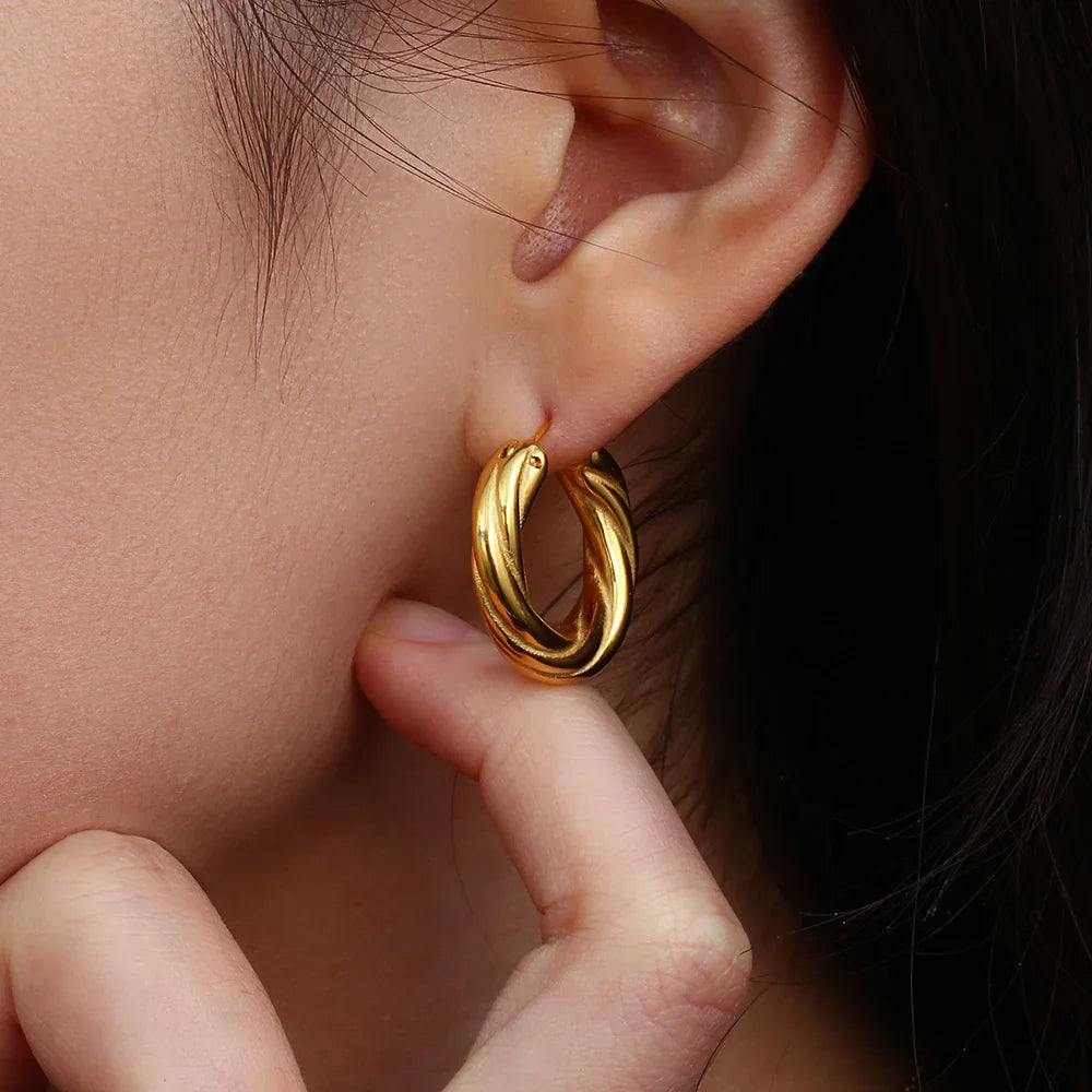 Gold-Plated Twisted Hoop Earrings for Women