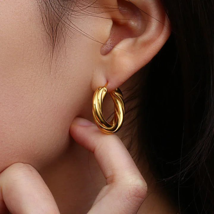 Gold-Plated Twisted Hoop Earrings for Women