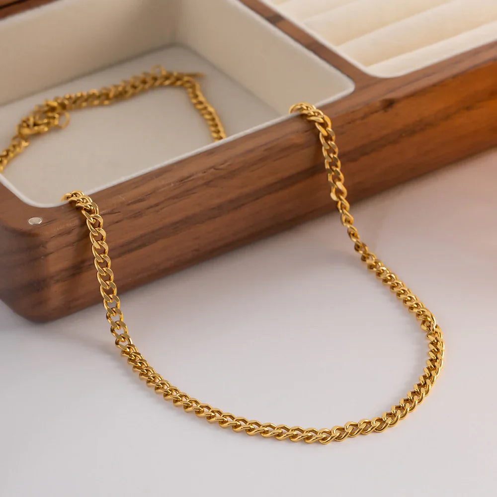 Gold-Plated Cuban Link Chain Necklace for Women
