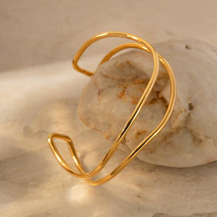 Gold-Plated Open Cuff Bracelet with Intertwining Design