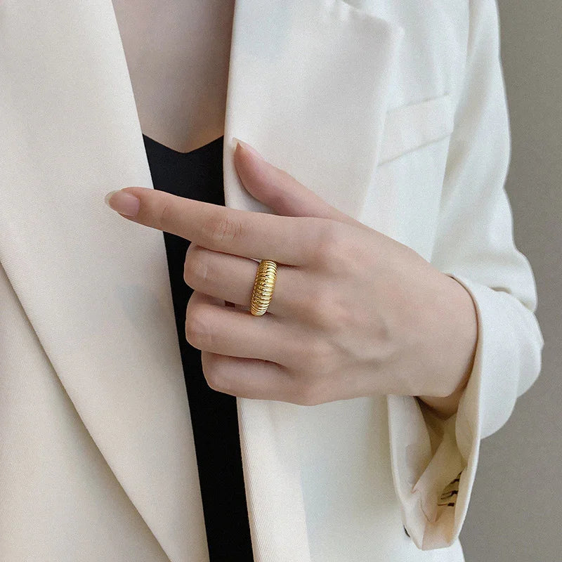 Gold-Plated Chunky Ribbed Band Ring for Women