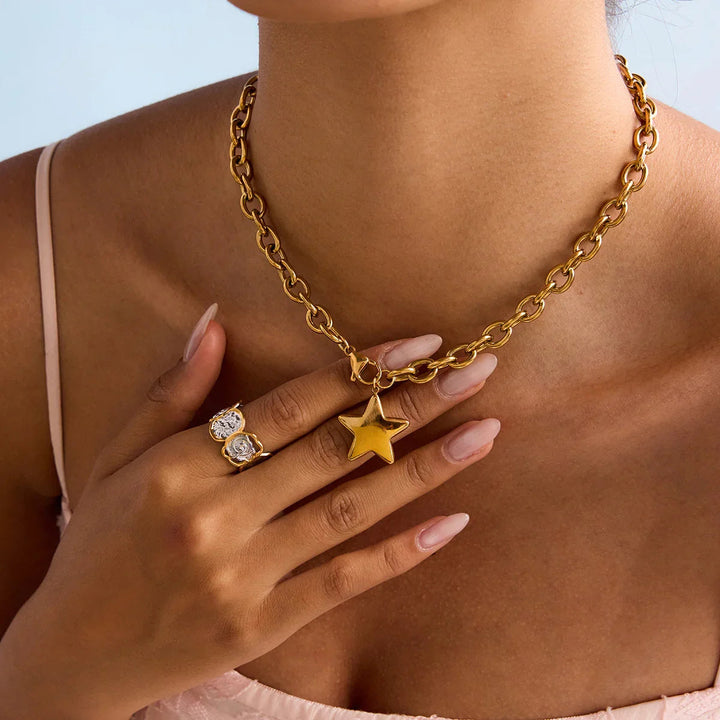 Gold-Plated Stainless Steel Star Pendant Necklace for Women