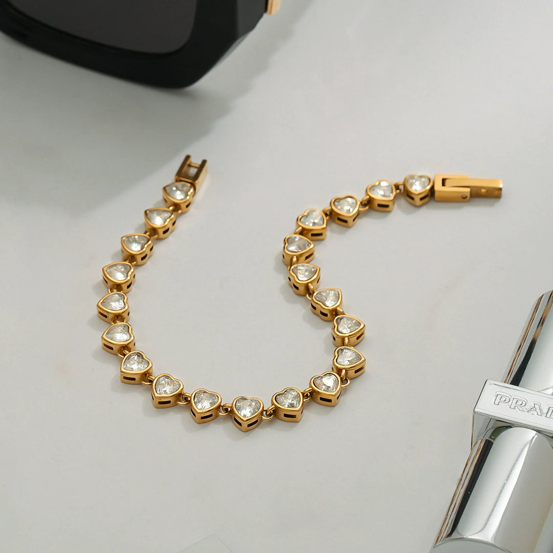 Gold-Plated CZ Heart Tennis Bracelet for Women