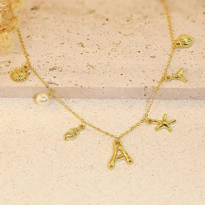 Gold Plated Faux Pearl Initial Charm Necklace for Women