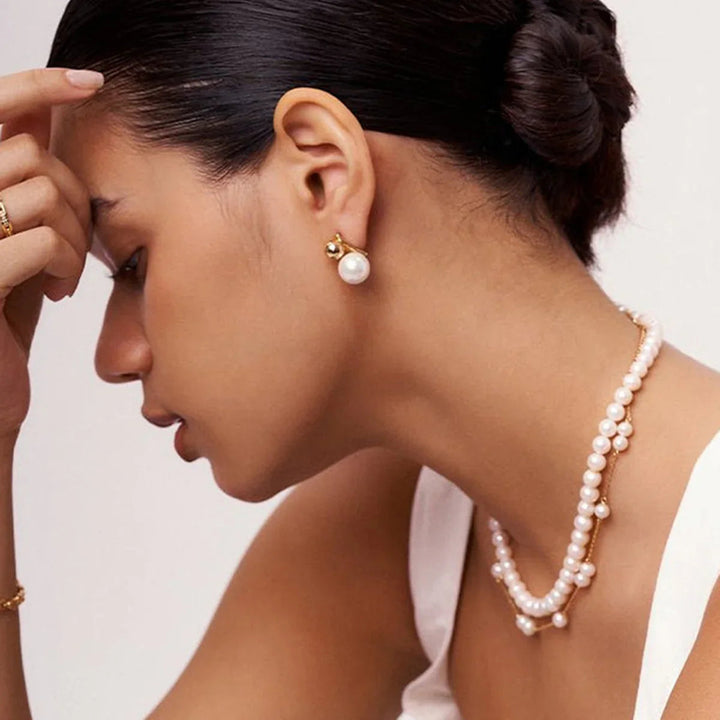 Gold-Plated Nautica Dome Faux Pearl Earrings