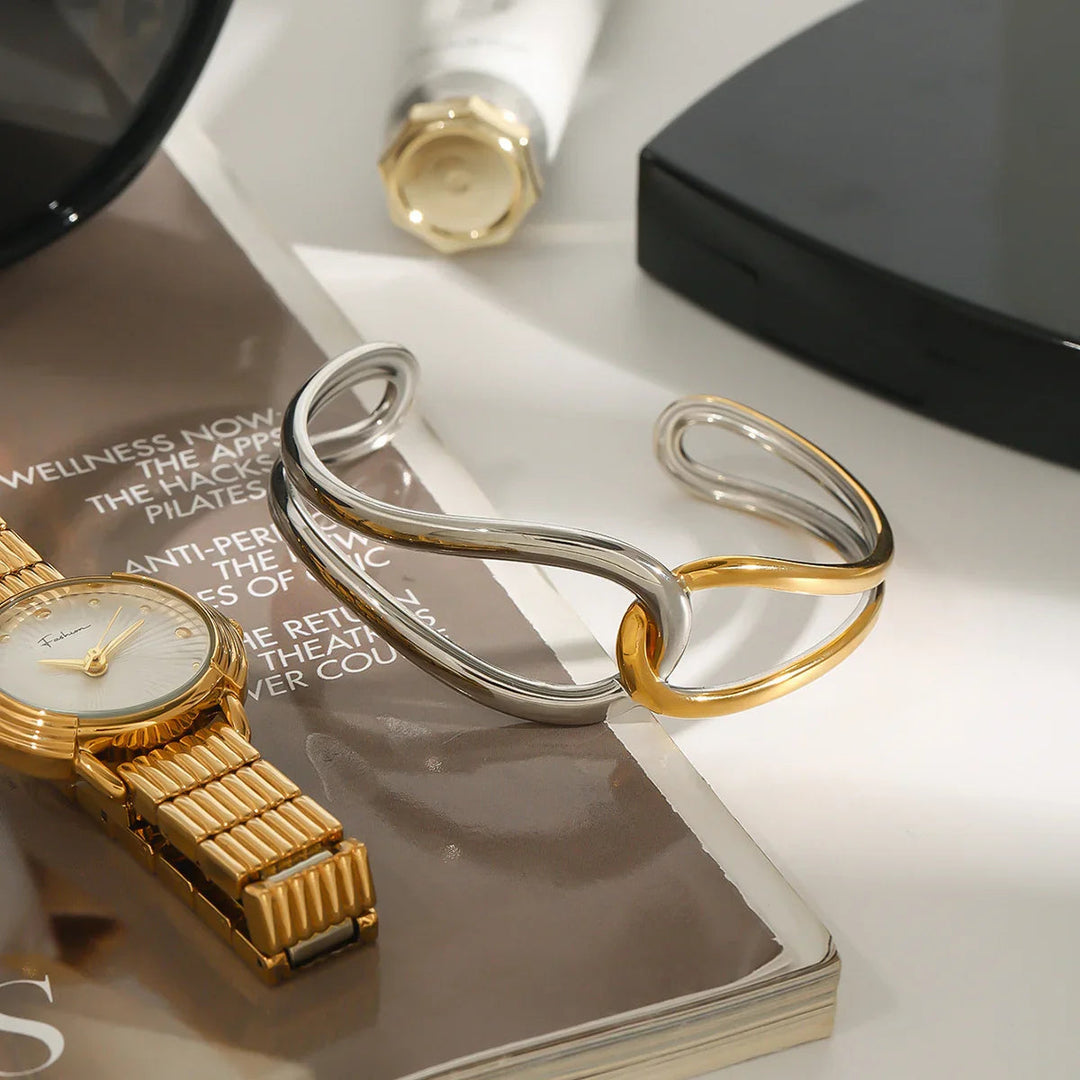 Gold-Plated Silver-Tone Cuff Bangle for Women