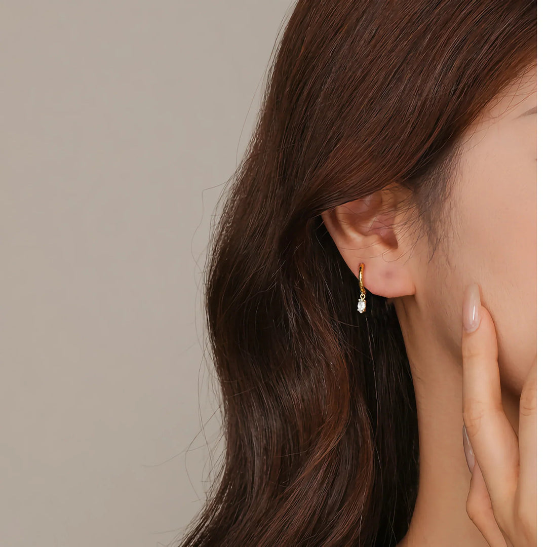 Gold-Plated Hammered CZ Hoop Earrings for Women