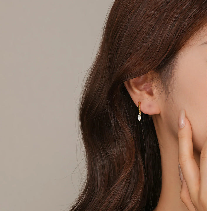 Gold-Plated Hammered CZ Hoop Earrings for Women