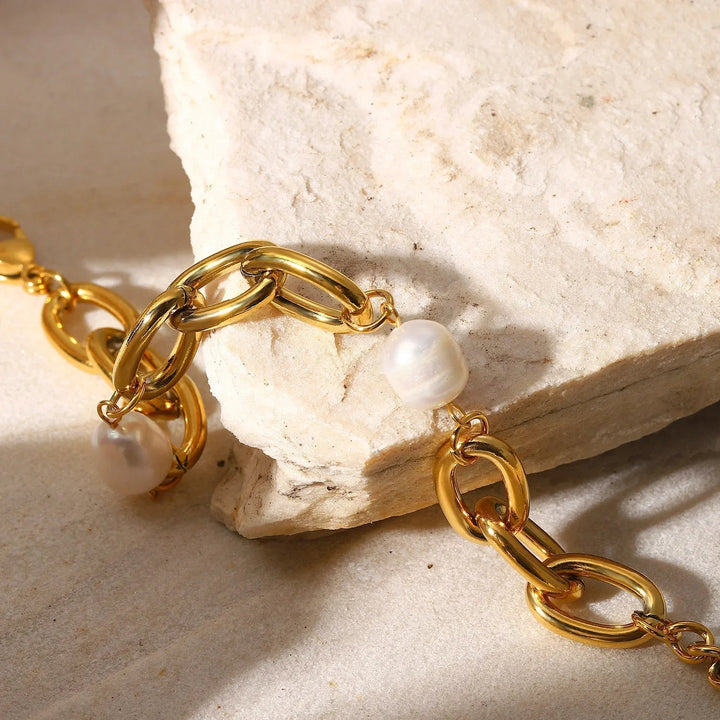 Gold-Plated Chunky Freshwater Pearl Bracelet