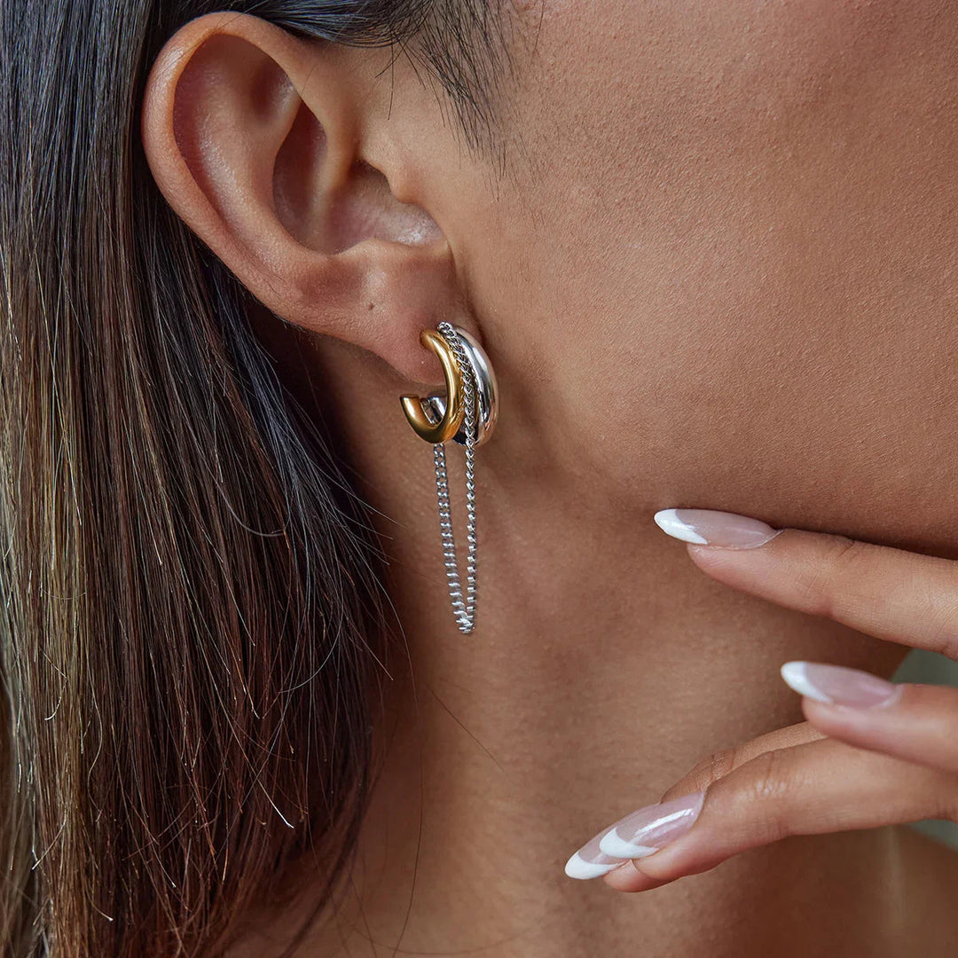 Gold-Plated Stainless Steel Chain Hoop Earrings for Women