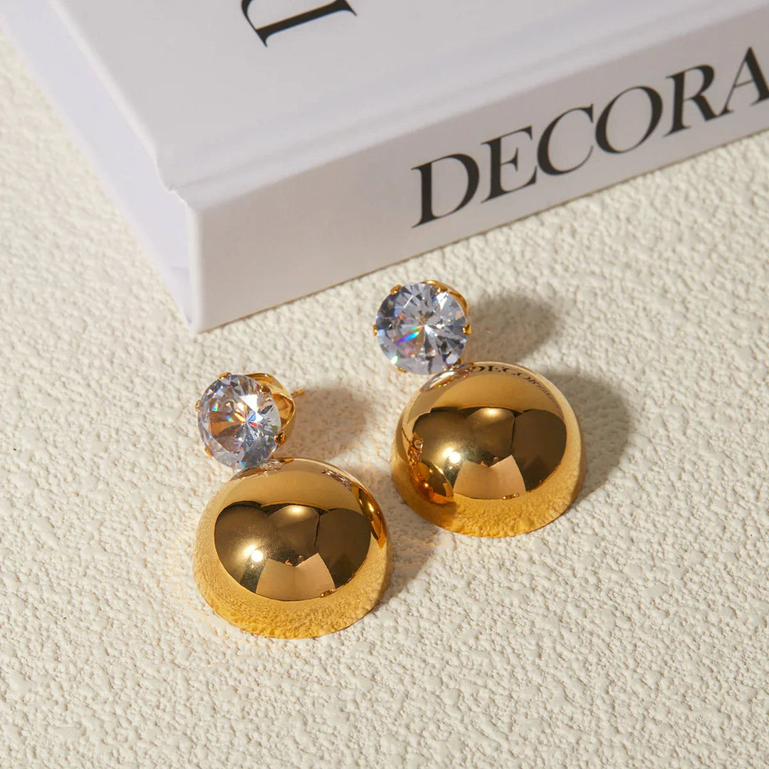 Gold-Plated Dome Earrings with CZ Stone