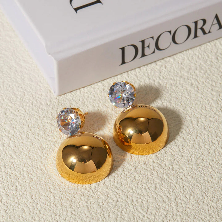 Gold-Plated Dome Earrings with CZ Stone