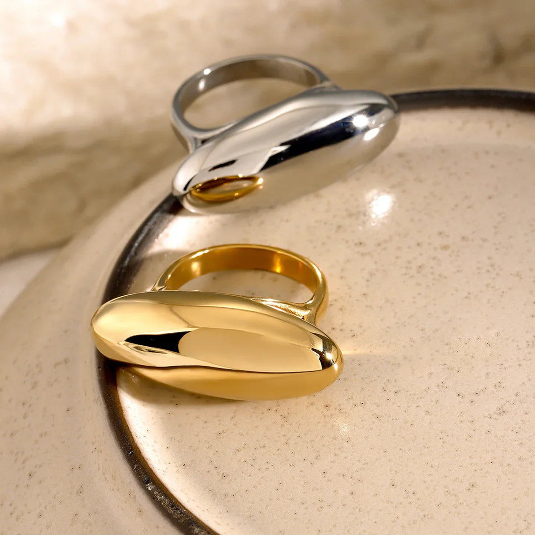 Gold-Plated Oval Stone Ring