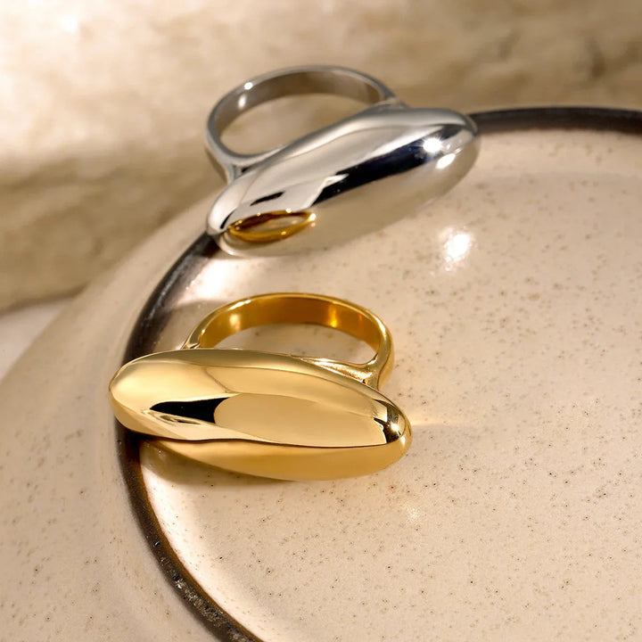 Gold-Plated Oval Stone Ring