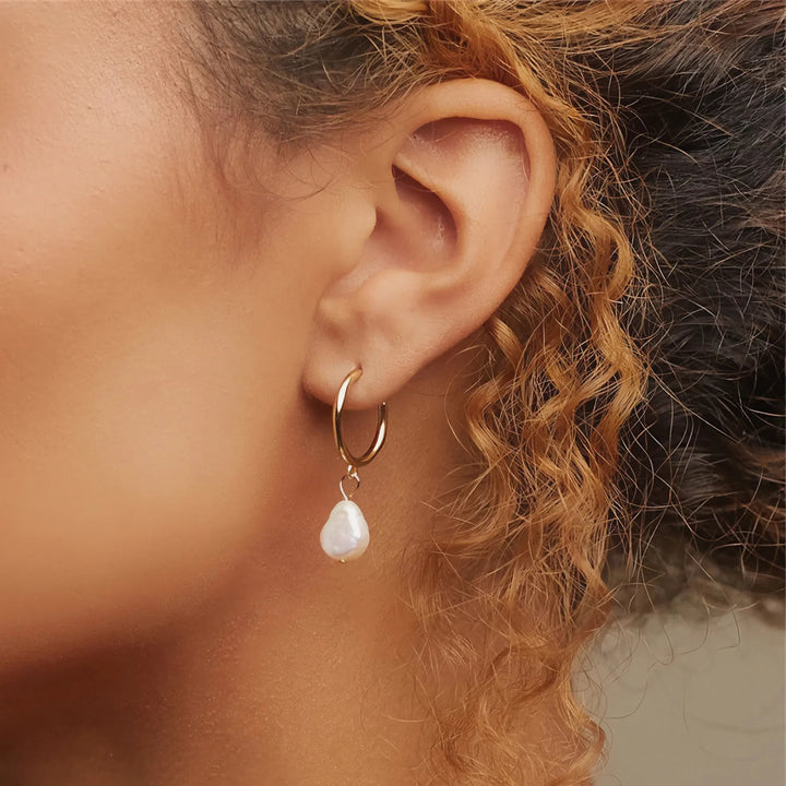Gold-Plated Faux Pearl Drop Earrings Women