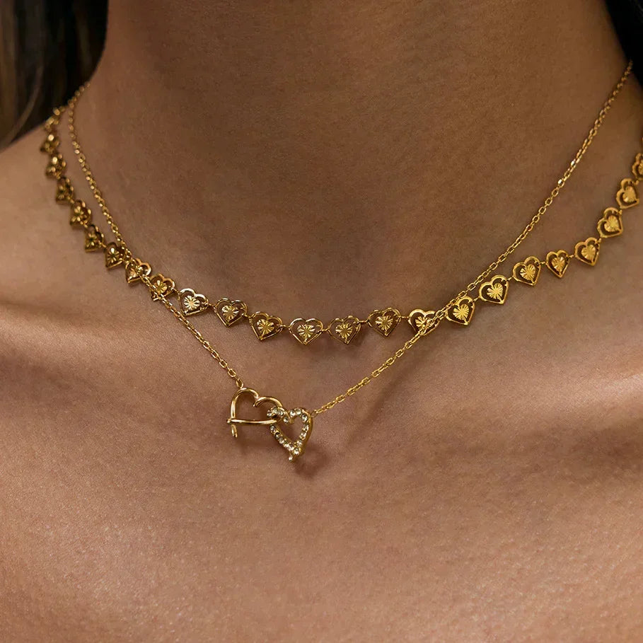 Gold-Plated Cubic Zirconia Heart Pendant Necklace for Women