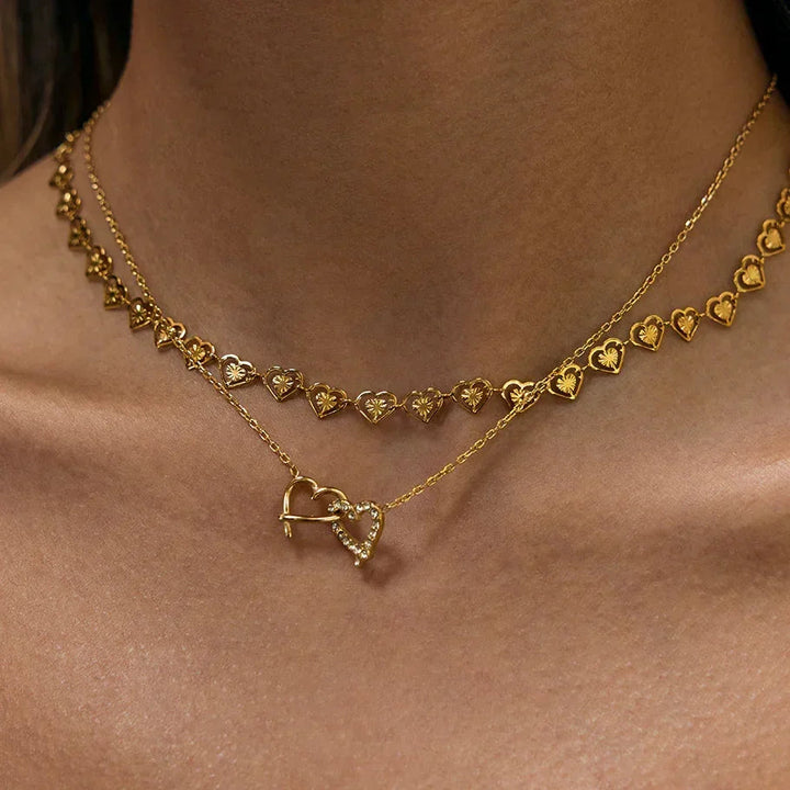 Gold-Plated Cubic Zirconia Heart Pendant Necklace for Women