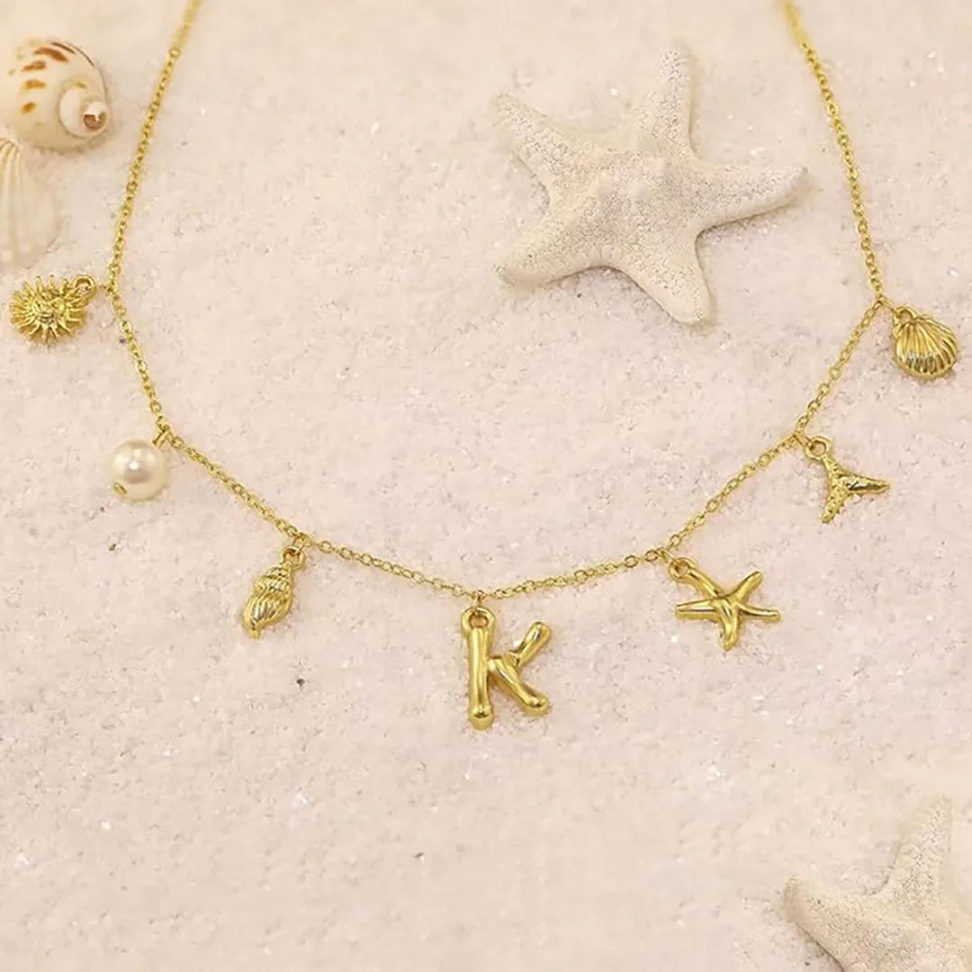 Gold Plated Faux Pearl Initial Charm Necklace for Women