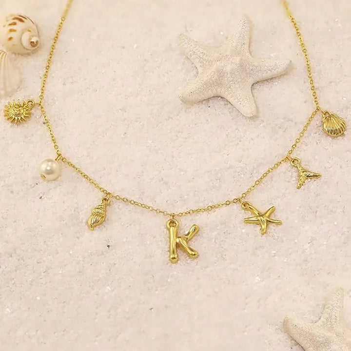 Gold Plated Faux Pearl Initial Charm Necklace for Women