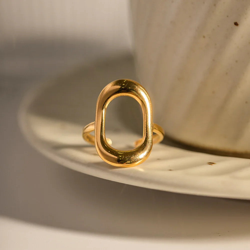 Gold-Plated Statement Ring with Stainless Steel