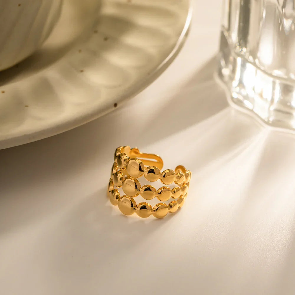 Gold-Plated Circle Pattern Ring with Stainless Steel