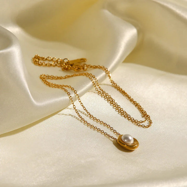 Gold-Tone Faux Pearl Oval Pendant Necklace