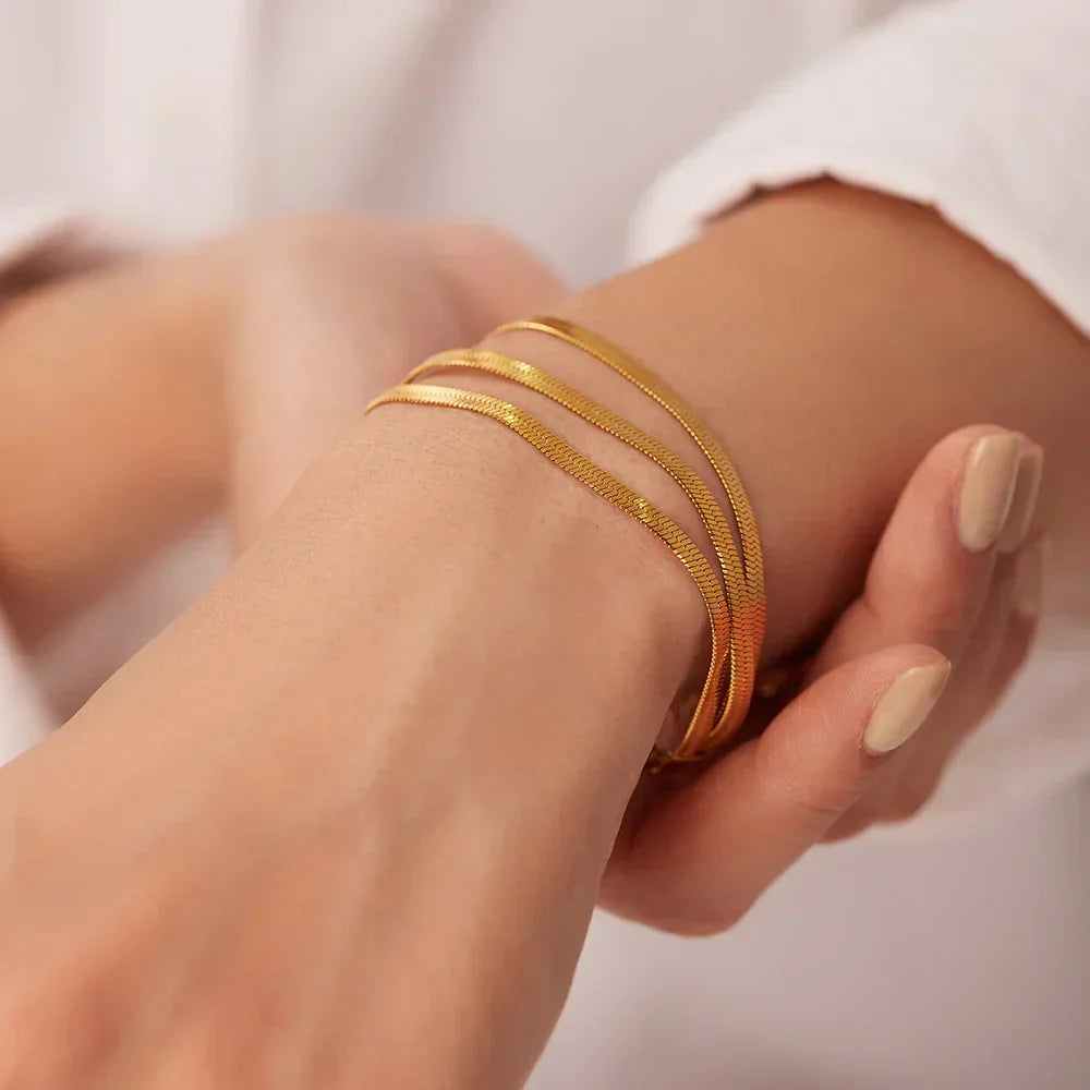 Gold-Plated Layered Herringbone Bracelet