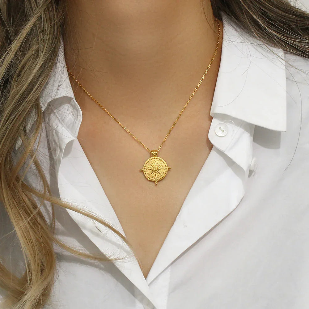 Gold-Plated Sun Pendant Necklace For Women
