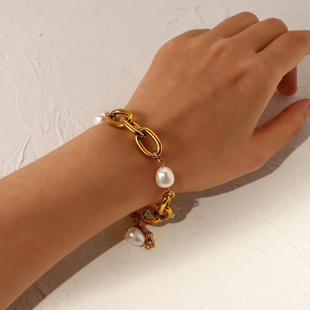Gold-Plated Chunky Freshwater Pearl Bracelet