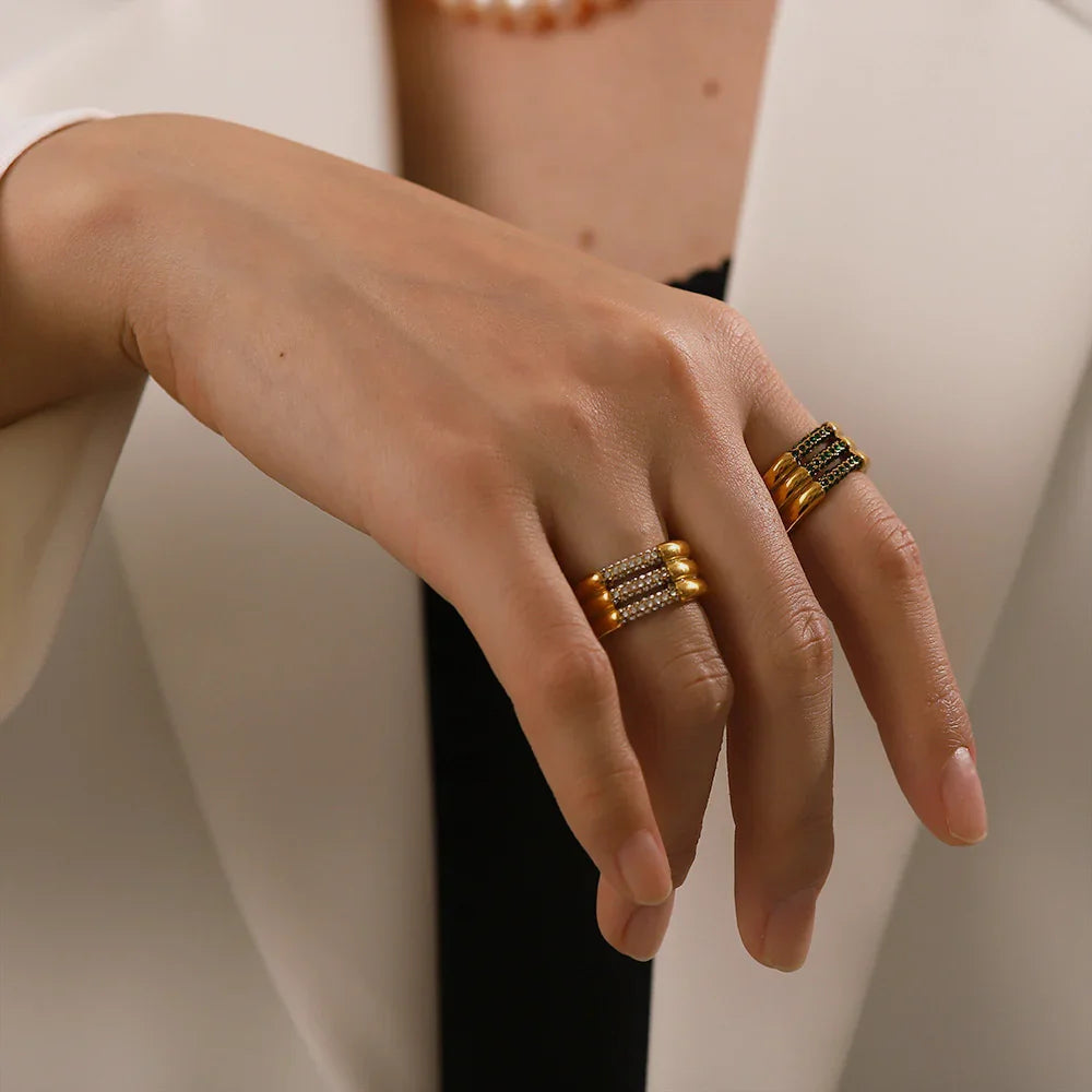 Gold-Plated Cubic Zirconia Wide Band Ring for Women