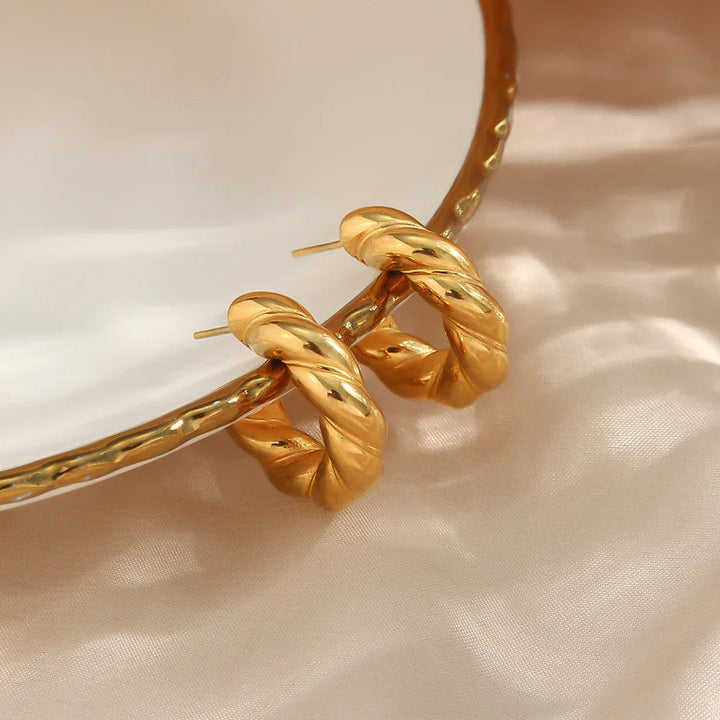 Gold-Plated Twisted Hoop Earrings for Women