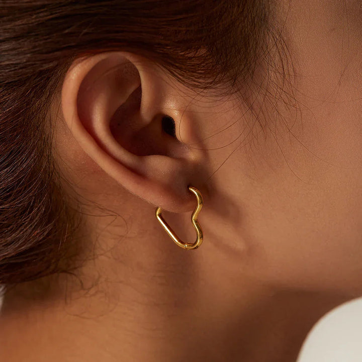 Gold-Plated Heart Hoops with Waterproof Stainless Steel