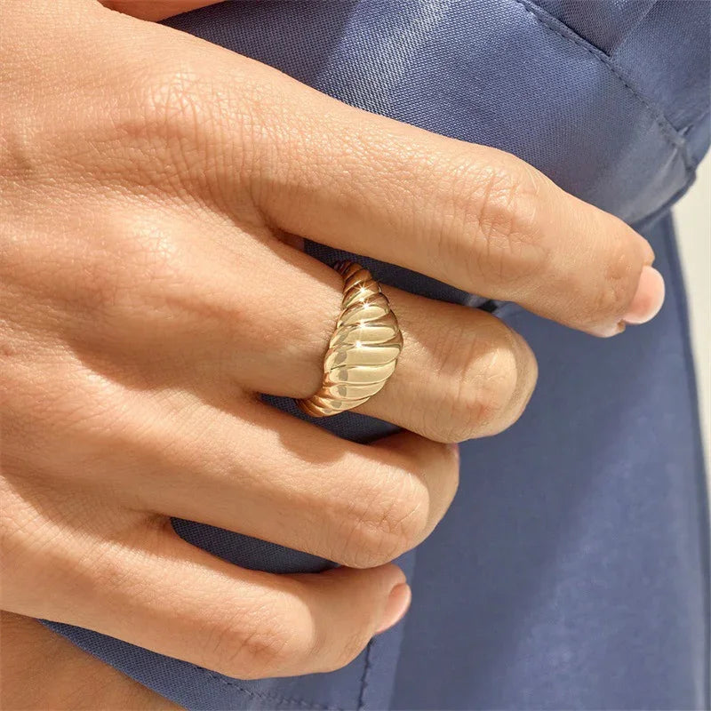 Gold-Plated Croissant Statement Ring Women