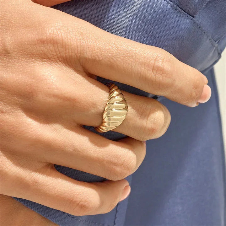 Gold-Plated Croissant Statement Ring Women