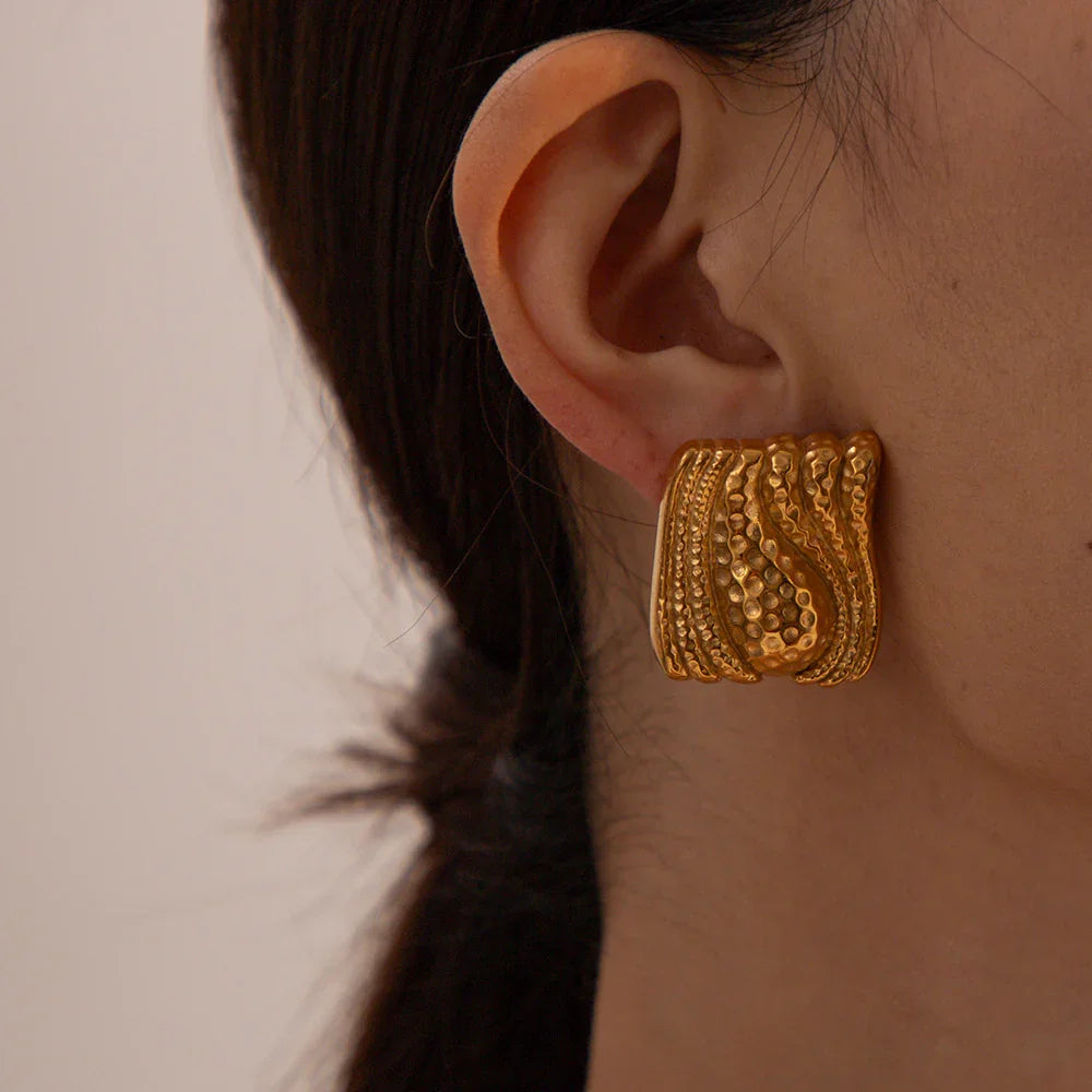 Gold-Plated Hammered Teardrop Earrings